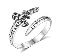 AEONSLOVE Bague Épée Réglable pour Homme Femme, Bague Viking Argent 925 Bagues de Pouce Ouverte Runes Viking Anneau Ajustable Bijoux Nordique