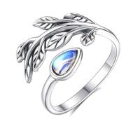AEONSLOVE Bague Feuille Reglable pour Femme Bague Pierre de Lune Ouverte Argent 925 Bagues de Pouce Fille Argent Anneau Réglable Ajustable