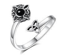 AEONSLOVE Bague Pierre de Lune Réglable Argent 925, Bague Arbre de Vie/Nœud de Sorciere/Claddagh/Plume Flèche Ajustable pour Femme Fille, Anneau Ouverte Feuille/Triple Lune/Celtique Wicca