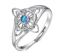 AEONSLOVE Bague Pierre de Lune Réglable Argent 925, Bague Arbre de Vie/Nœud de Sorciere/Claddagh/Plume Flèche Ajustable pour Femme Fille, Anneau Ouverte Feuille/Triple Lune/Celtique Wicca
