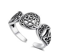 AEONSLOVE Bague Pierre de Lune Réglable Argent 925, Bague Arbre de Vie/Nœud de Sorciere/Claddagh/Plume Flèche Ajustable pour Femme Fille, Anneau Ouverte Feuille/Triple Lune/Celtique Wicca