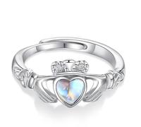 AEONSLOVE Bague Pierre de Lune Réglable Argent 925, Bague Arbre de Vie/Nœud de Sorciere/Claddagh/Plume Flèche Ajustable pour Femme Fille, Anneau Ouverte Feuille/Triple Lune/Celtique Wicca