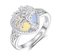AEONSLOVE Bague Pierre de Lune Réglable Argent 925, Bague Arbre de Vie/Nœud de Sorciere/Claddagh/Plume Flèche Ajustable pour Femme Fille, Anneau Ouverte Feuille/Triple Lune/Celtique Wicca