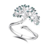 AEONSLOVE Bague Pierre de Lune Réglable Argent 925, Bague Arbre de Vie/Nœud de Sorciere/Claddagh/Plume Flèche Ajustable pour Femme Fille, Anneau Ouverte Feuille/Triple Lune/Celtique Wicca