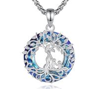 AEONSLOVE Collier Arbre de Vie Femme avec Cristal Pendentif Arbre de Vie Argent Sterling 925 pour Maman Fille Bijoux Cadeau Fête des Mère (2 enfants)
