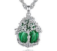 AEONSLOVE Collier Arbre de Vie Femme avec Malachite Pendentif en Cristal Larme Pendentif Arbre de Vie Collier Malachite Pierre Naturelle Bijoux Cristal de Guérison Cadeau Fete des Meres