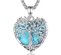 AEONSLOVE Collier Arbre de Vie Femme Turquoise Pendentif en Cristal Coeur Pendentif Arbre de Vie Collier Turquoise Bijoux Cristaux de Guérison Naturels Pierre de Protection Cadeau Fete des Meres