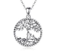 AEONSLOVE Collier Arbre de Vie Sterling Silver avec Cristal Turquoise Malachite - Pendentif pour Maman et Fille - Bijou Cadeau Fête des Mères