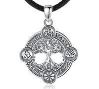 AEONSLOVE Collier Arbre de Vie Viking Collier Yggdrasil Rune Argent 925 pour Homme Femme Pendentif Amulette Nordique Vintage Bijoux Porte Bonheur Arbre du Monde