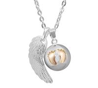 AEONSLOVE Collier Bola de Grossesse avec Chaine, Bijoux Bola de Naissance Pendentif Empreintes avec Ailes d'Anges pour Femmes Enceinte Cadeau Original Noel, 114cm Chaîne