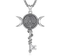 AEONSLOVE Collier Hécate Argent 925 Pendentif Roue d'Hécate pour Femme Fille Collier Déesse Hecate Bijoux Déesse Triple Lune Wicca Paganisme