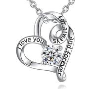 AEONSLOVE Collier Coeur Argent 925 pour Femme Fille Pendentif Cœur Infini Je T'aime pour Toujours Bijoux Coeur Cadeau Noël Saint Valentin Copine Épouse