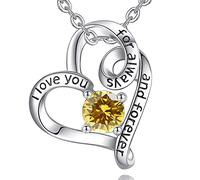 AEONSLOVE Collier Coeur avec Pierre de Naissance Pendentif Femme Argent 925 Je T'aime pour Toujours Bijoux Argent Cadeau Original pour Maman Amie Copine Saint Valentin