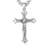 AEONSLOVE Collier Croix Chretienne Collier Crucifix Jesus Christ Argent 925 pour Homme Femme Pendentif Croix Bijoux Religieux Catholique Amulette Protection
