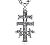AEONSLOVE Collier Croix de Caravaca Argent 925 pour Homme Femme Pendentif Croix Chretienne Collier Caravaca avec des Anges Bijoux Religieux Catholique Amulette Protection