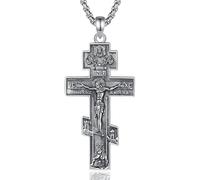AEONSLOVE Collier Croix Orthodoxe Homme Femme Pendentif Croix Chretienne Jesus Christ Argent 925 Médaille Crucifix Catholique Bijoux Religieux Religion