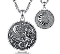 AEONSLOVE Collier Déesse de la Nuit NYX pour Femme Pendentif Hecate Wicca Argent 925 Médaille Déesse de la Lune Ténèbres NYX Grec Bijoux Paganisme Mysticisme Féminin