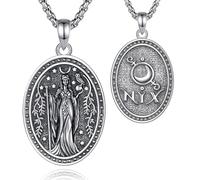 AEONSLOVE Collier Déesse de la Nuit NYX pour Femme Pendentif Hecate Wicca Argent 925 Médaille Déesse de la Lune Ténèbres Grec Bijoux Paganisme Mysticisme Féminin