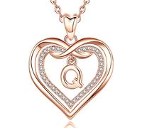AEONSLOVE Collier Lettre Coeur Cuivre Plaqué Or Rose Pendentif Initiale Prenom avec Zircon Cubique Collier Alphabet pour Femme Fille Bijoux Lettres, Chaîne de 50,8 cm