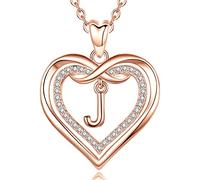 AEONSLOVE Collier Lettre Coeur Cuivre Plaqué Or Rose Pendentif Initiale Prenom avec Zircon Cubique Collier Alphabet pour Femme Fille Bijoux Lettres, Chaîne de 50,8 cm