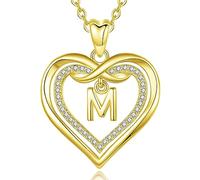 AEONSLOVE Collier Lettre Coeur Cuivre Plaqué Or Rose Pendentif Initiale Prenom avec Zircon Cubique Collier Alphabet pour Femme Fille Bijoux Lettres, Chaîne de 50,8 cm