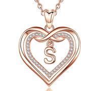 AEONSLOVE Collier Lettre Coeur Cuivre Plaqué Or Rose Pendentif Initiale Prenom avec Zircon Cubique Collier Alphabet pour Femme Fille Bijoux Lettres, Chaîne de 50,8 cm
