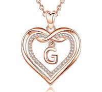 AEONSLOVE Collier Lettre Coeur Cuivre Plaqué Or Rose Pendentif Initiale Prenom avec Zircon Cubique Collier Alphabet pour Femme Fille Bijoux Lettres, Chaîne de 50,8 cm