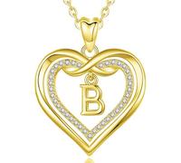AEONSLOVE Collier Lettre Coeur Cuivre Plaqué Or Rose Pendentif Initiale Prenom avec Zircon Cubique Collier Alphabet pour Femme Fille Bijoux Lettres, Chaîne de 50,8 cm