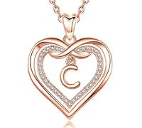 AEONSLOVE Collier Lettre Coeur Cuivre Plaqué Or Rose Pendentif Initiale Prenom avec Zircon Cubique Collier Alphabet pour Femme Fille Bijoux Lettres, Chaîne de 50,8 cm