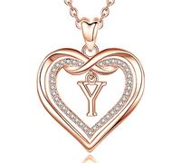 AEONSLOVE Collier Lettre Coeur Cuivre Plaqué Or Rose Pendentif Initiale Prenom avec Zircon Cubique Collier Alphabet pour Femme Fille Bijoux Lettres, Chaîne de 50,8 cm