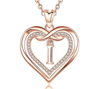 AEONSLOVE Collier Lettre Coeur Cuivre Plaqué Or Rose Pendentif Initiale Prenom avec Zircon Cubique Collier Alphabet pour Femme Fille Bijoux Lettres, Chaîne de 50,8 cm
