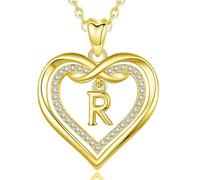 AEONSLOVE Collier Lettre Coeur Cuivre Plaqué Or Rose Pendentif Initiale Prenom avec Zircon Cubique Collier Alphabet pour Femme Fille Bijoux Lettres, Chaîne de 50,8 cm