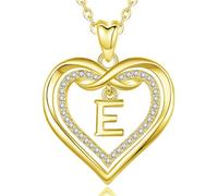 AEONSLOVE Collier Lettre Coeur Cuivre Plaqué Or Rose Pendentif Initiale Prenom avec Zircon Cubique Collier Alphabet pour Femme Fille Bijoux Lettres, Chaîne de 50,8 cm