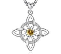 AEONSLOVE Collier Nœud de Sorcière Argent 925 pour Femme Fille Collier Nœud Wiccan avec Pierre de naissance Pendentif Celtique Talisman Protection Bijoux Charme de Sorcière (Novembre)