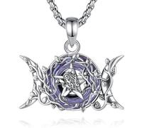 AEONSLOVE Collier Triple Lune Argent 925 Pendentif Pentacle Wicca avec Cristal pour Femme Fille Collier Déesse Hécate et Corbeau Bijoux Wicca Spiritualité Féministe Paganisme (Violet)