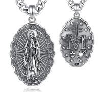 AEONSLOVE Collier Vierge Marie Argent 925 pour Femme Homme Pendentif Médaille Madonna Miraculeuse Bijoux Religieuse Cadeau Chrétien Catholique