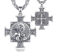 AEONSLOVE Medaille Miraculeuse Argent 925 Collier Croix Chretienne Orthodoxe pour Homme Femme, Pendentif Saint Benoit/Saint Michel/Vierge Marie/Raphael/Metatron/Christophe, Bijoux Religieux