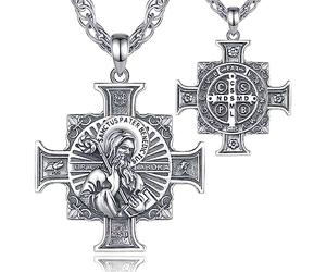 AEONSLOVE Medaille Miraculeuse Argent 925 Collier Croix Chretienne Orthodoxe pour Homme Femme, Pendentif Saint Benoit/Saint Michel/Vierge Marie/Raphael/Metatron/Christophe, Bijoux Religieux