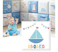 Aeovot Coussin Mural Decoration avec Rembourrage de 3cm, Panneaux Muraux Rembourrés Anti-Collision 3D, Panneau Tete de Lit à Coller pour Chambre d'enfants Imperméable Insonoriser, 30x30cm(N)