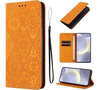 Aer-Étui Pour Samsung Galaxy S24 Plus / S24+ 5g 6.7 Pouces Cuir Artificiel Coque Samsung S24 Plus Avec Fente Pour Carte Coque S24 Plus Motif De Fleurs Béquille Housse Couleur Orange