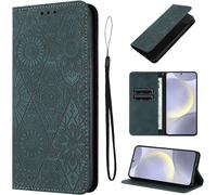 Aer-Étui Pour Samsung Galaxy S24 Plus / S24+ 5g 6.7 Pouces Cuir Artificiel Coque Samsung S24 Plus Avec Fente Pour Carte Coque S24 Plus Motif De Fleurs Béquille Housse Vert