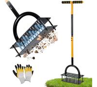 Aérateur de pelouse avec 16 pointes en acier, outils de pelouse avec design à ressort et poignée en T réglable, aérateur manuel pré-assemblé pour pelouse, cour et jardin