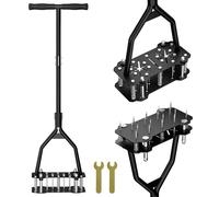 Aérateur de pelouse avec 18 pointes en fer, nettoyage automatique des feuilles et de la saleté, design à ressort, outil d'aération manuel pour desserrer le sol, aérer le sol, patio, outils de jardin