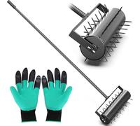 Aérateur de pelouse de 43,2 cm, outil manuel robuste avec gants de jardinage à griffes, aération du sol à dents, poignée à roulement pour l'entretien de la pelouse