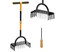 Aérateur de pelouse manuel - 16 pointes, poignée en T à 8 dents, plaque de pied large - Outil d'aération du sol de jardin pour un entretien efficace de la pelouse et l'aération de l'herbe