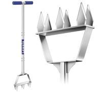 Aérateur de pelouse manuel semi-assemblé avec 6 pointes en acier, poignée ergonomique et soudure renforcée pour ameublissement du sol compacté et aération du jardin - Bleu