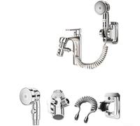 Aérateur de robinet de lavabo avec tuyau extensible de 1,4 m, pommeau de douche double mode, bec rotatif à 360°, 3 réglages de pulvérisation (D)