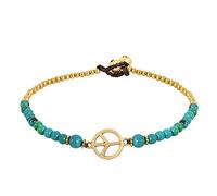 AeraVida Bracelet de cheville vintage avec signe de la paix avec malachite verte et perles en laiton fait à la main 24,1 cm en corde de coton ciré avec grelot pour musique bohème