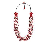AeraVida Long Double reconstitué Corail Rouge Fleurs et Pierre pépites Collier