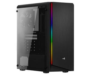 Aercool Rift Mid Tower Case - PC Gaming Case, 4 x 120mm RGB Fans, 13 Lighting Modes, Mesh Front with RGB LED, Tempered Glass Side Panel, Supports Air and Liquid Cooling, USB 2.0 and 3.0 Ports, Black